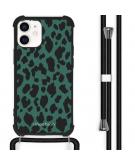 Design hoesje met koord voor de iPhone 12 Mini - Luipaard - Groen / Zwart