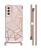 Design hoesje met koord voor de Samsung Galaxy S21 - Grafisch Koper - Roze / Goud