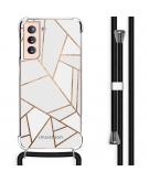 Design hoesje met koord voor de Samsung Galaxy S21 - Grafisch Koper - Wit / Goud