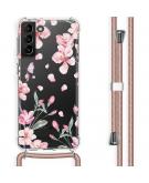 Design hoesje met koord voor Samsung Galaxy S21 Plus - Bloem - Roze
