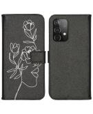 Design Softcase Book Case Samsung Galaxy A52 (5G) / A52 (4G) - Woman Flower Black