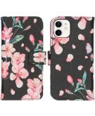 Design Softcase Book Case voor de iPhone 12 Mini - Blossom Watercolor Black