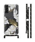 iMoshion Design hoesje met koord voor Samsung Galaxy S21 Plus - Bladeren - Zwart / Goud